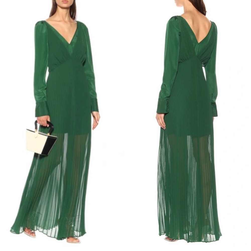 NWT Self-Portrait Green Chiffon Maxi Dress, US 2